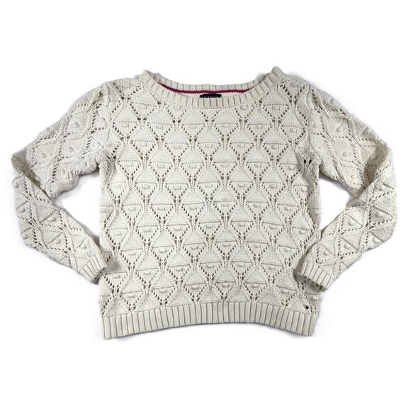 Tommy Hilfiger Sweaters - Tommy Hilfiger Women Cotton Ivory Crochet Bobble Knit Pullover Sweater Size S